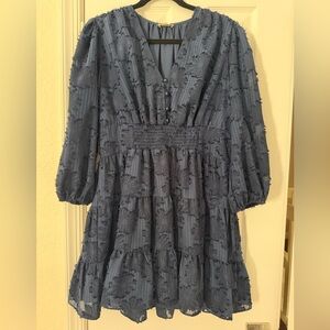 Elegant Navy Blue Textured Dress